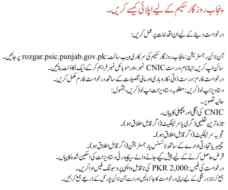 Punjab Rozgar Scheme Application Process